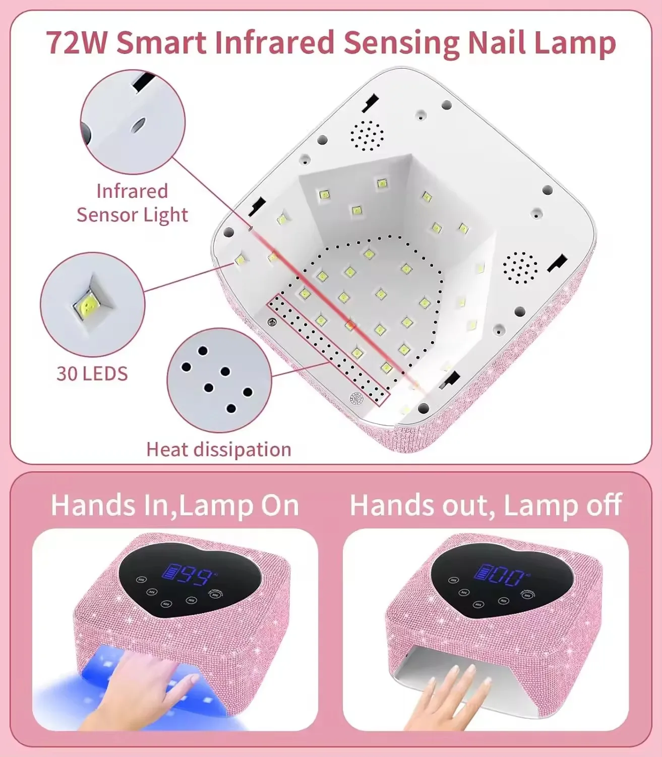 72W Cordless rhinestones Nail dryer Sun UV LED Nail Lamp