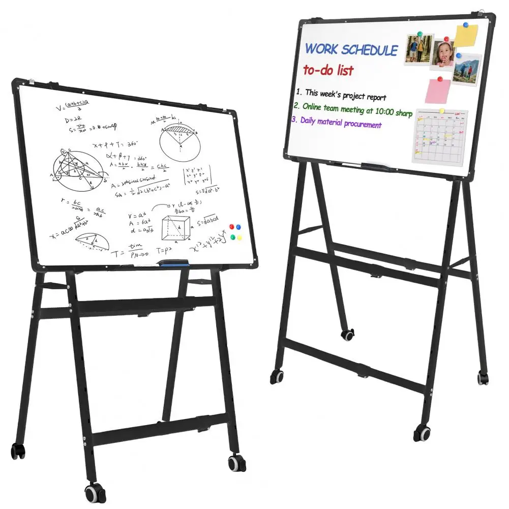 Wheeled Foldable A-Frame Whiteboard, Double Sided Magnetic Adjustable Height Dry Erase Easel for School Office Home