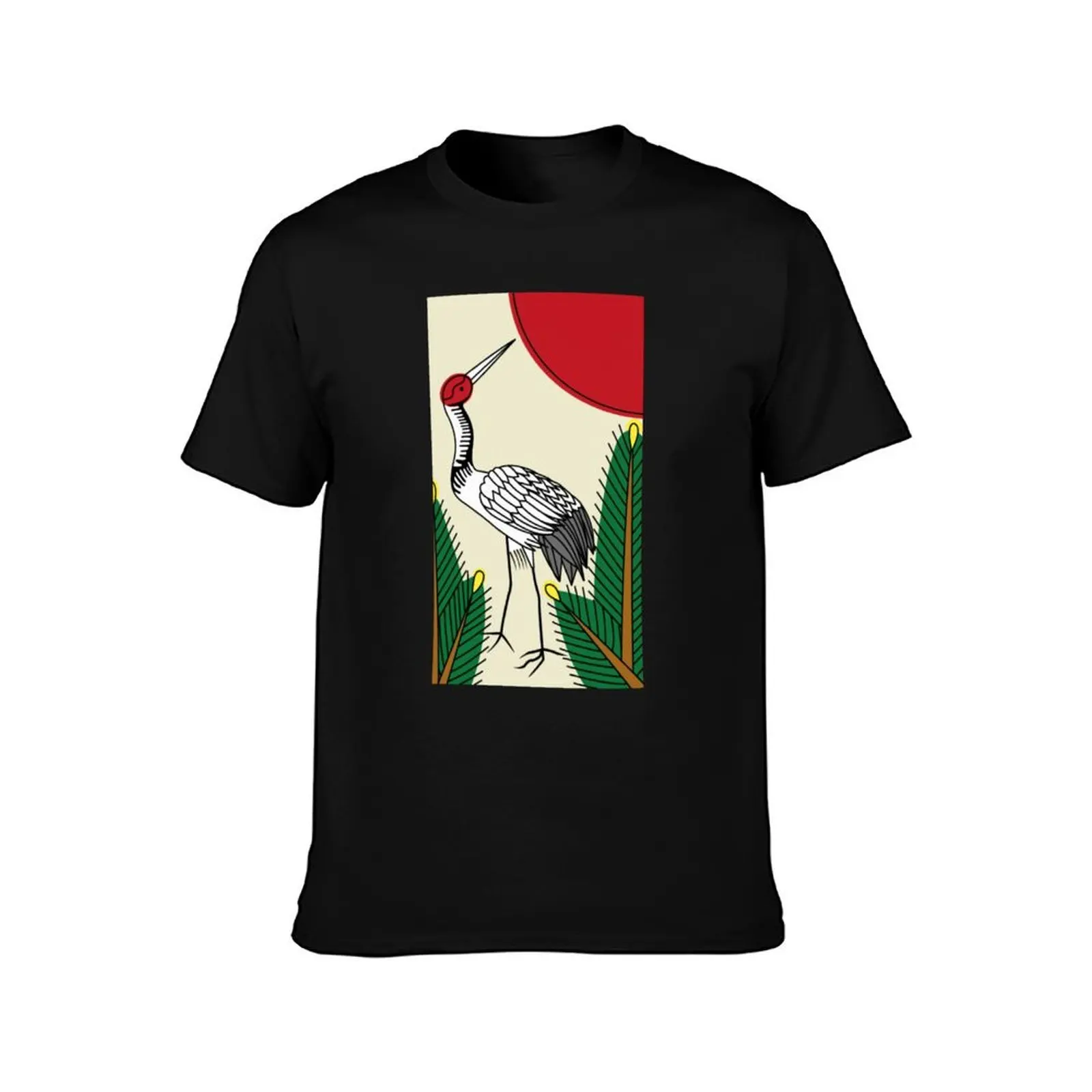 Battle of Flowers(Hanafuda/Hwatu) - January(Crane and Sun) T-Shirt Vintage Style Printed Top T-Shirt