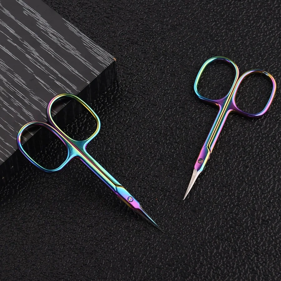 2pcs Multifunctional Titanium Coating Exfoliating Scissors for Eyebrows & Lashes - Ultra-Thin Curved Blades,Dry Light Beige