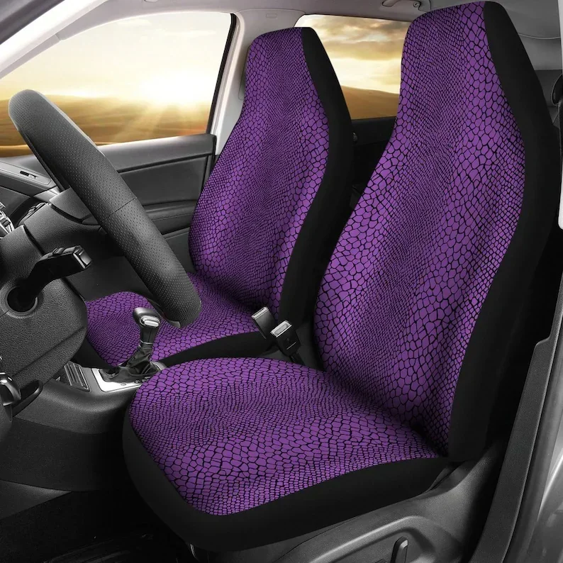 Purple and Black Reptile Lizard Snake Skin Scales Pattern Car Seat Covers Set Protectors Universal Fit For Car and SUV Bucket Se