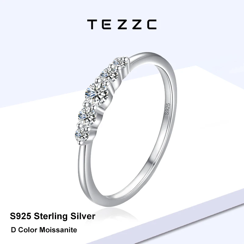 Tezzc Luxury Moissanite Rings for Women S925 Silver Matching Wedding Diamonds Band Stackable Ring White Gold Christmas gifts