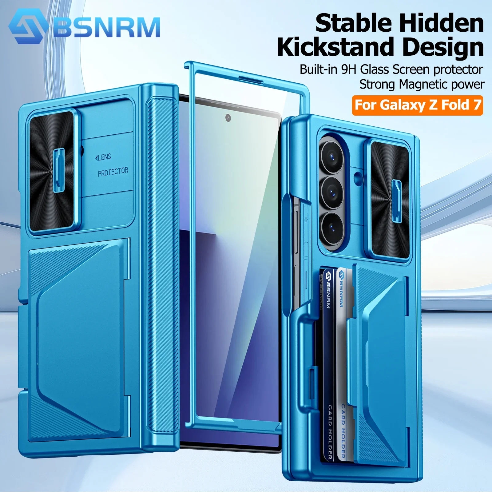 

Чехол-кошелек для Galaxy Fold 7, держатель RFID-карты, встроенная защита HD, чехол для камеры с раздвижной стороны, противоударный силиконовый чехол для телефона - небесно-голубой