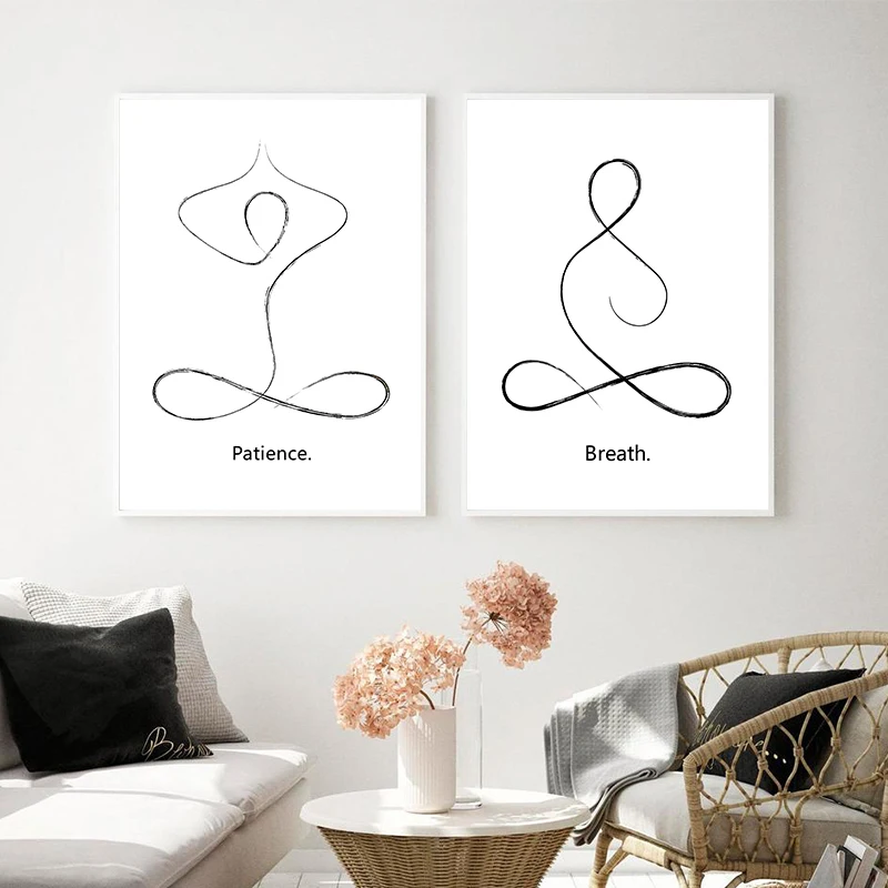 Yoga Wall Art Print Meditation Poster Yoga Symbol Breath Quote Canvas Painting Black White Wall Art Picture Gym Decor Yoga Gift