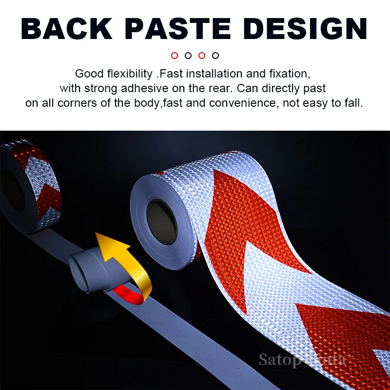 20cm*5m Arrow Self-Adhesive Reflective Strip Stickers White-Red Road Warning Waterproof Tapes Decoration Film For Trucks Parking