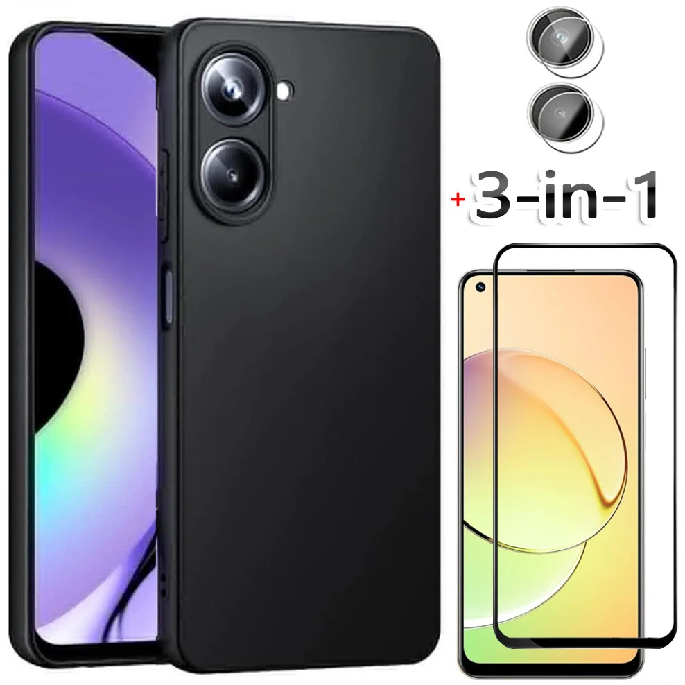 

3-in-1, Tempered Glass + TPU Case for Realme-10 4G 6.4" Soft Anti-shock Phone Cases Realme10 Oppo Realme 10 Cover Realmi 10 Case
