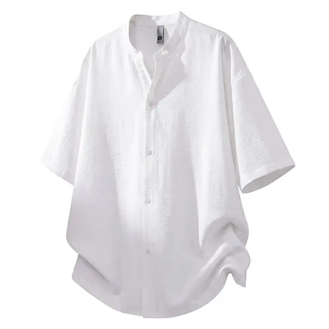 Summer Men's Stand Collar Short Sleeve Shirt Comfortable Loose Fit Solid Color Casual Unisex Daily Mens Clothing