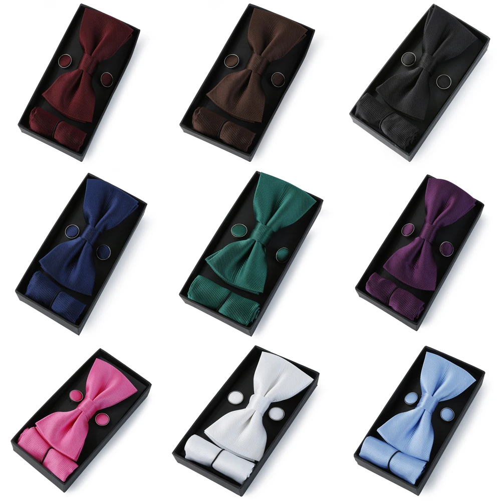 

Luxurious Designer Bow Ties Handkerchief Cufflink Set High-quality British Bussiness Wedding Black Pearl White Bowtie Gift Box