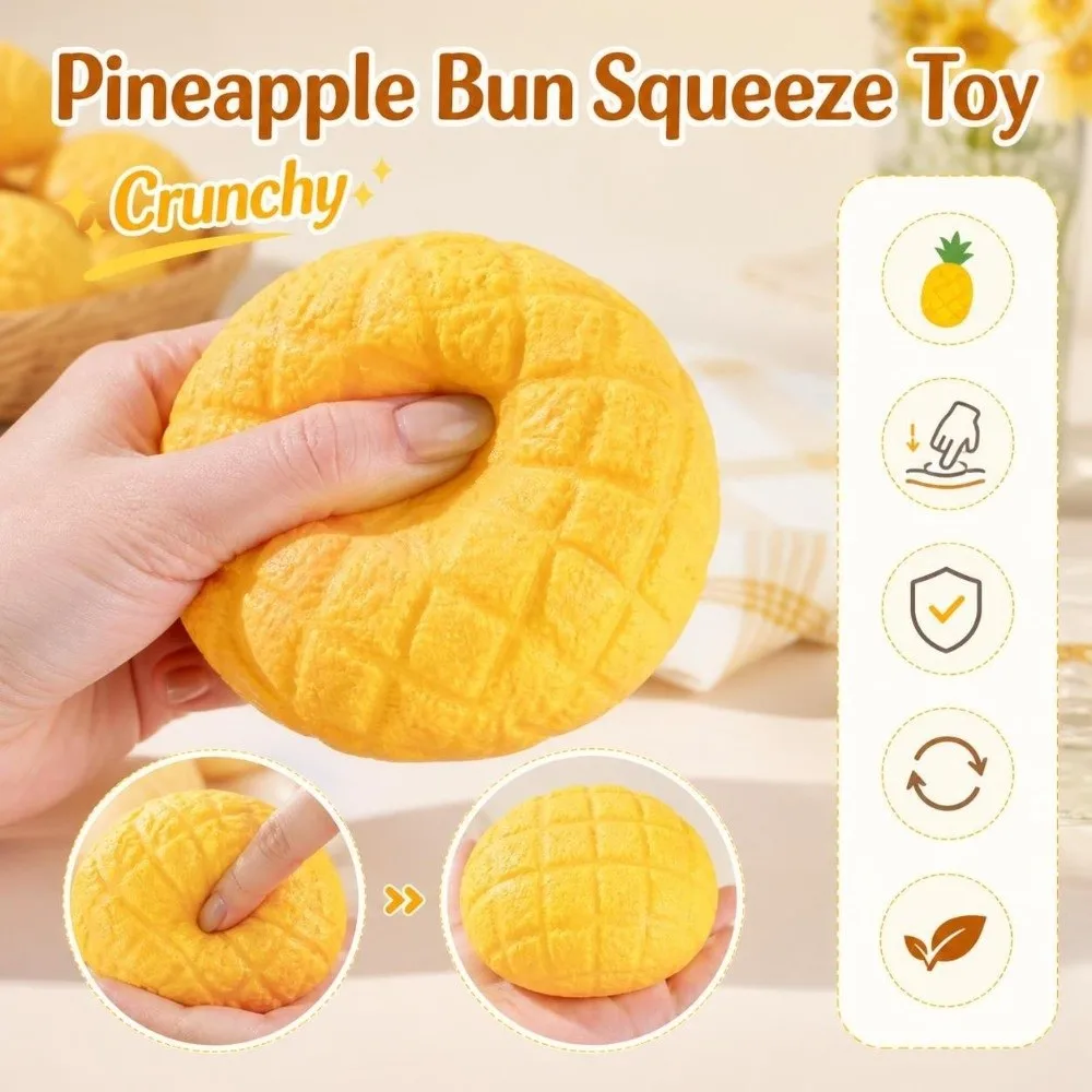Crunchy Pineapple Bun Squeeze Toy Soft Sound Effects Croissant Pinch Kneading Moldable Sensory Stress Ball for Kids Adults
