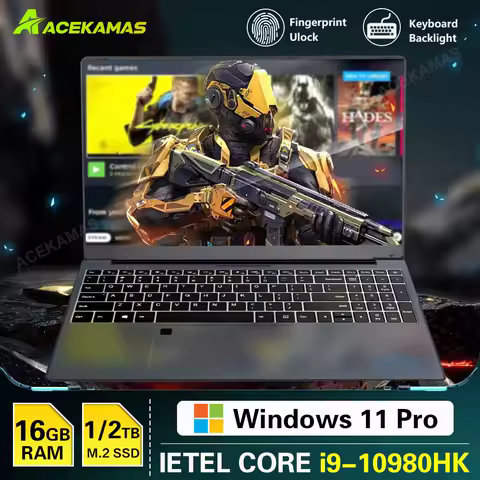 ACEKAMAS 15.6" intel Core i9 10980HK Fingerprint Laptop Notebook PC IPS 1920*1080 16GB RAM 1/2TB SSD Windows 11 Laptop PC Gamer