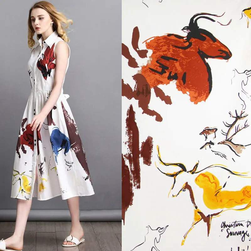 

Поплин хлопчатобумажная ткань с рисунком оленя и граффити для платья/блузы Telas Para Costura Tissus DIY ткань для шитья материал