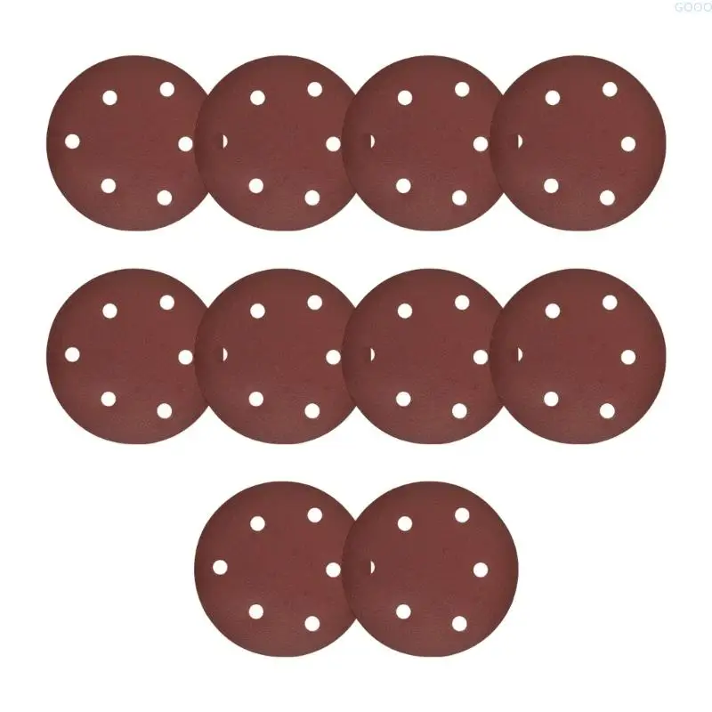 23GA Pack of 10pcs 5Inch SelfAdhesive Sanding Discs Sandpaper With 6 Holes For Drywall Metal Car Polishing