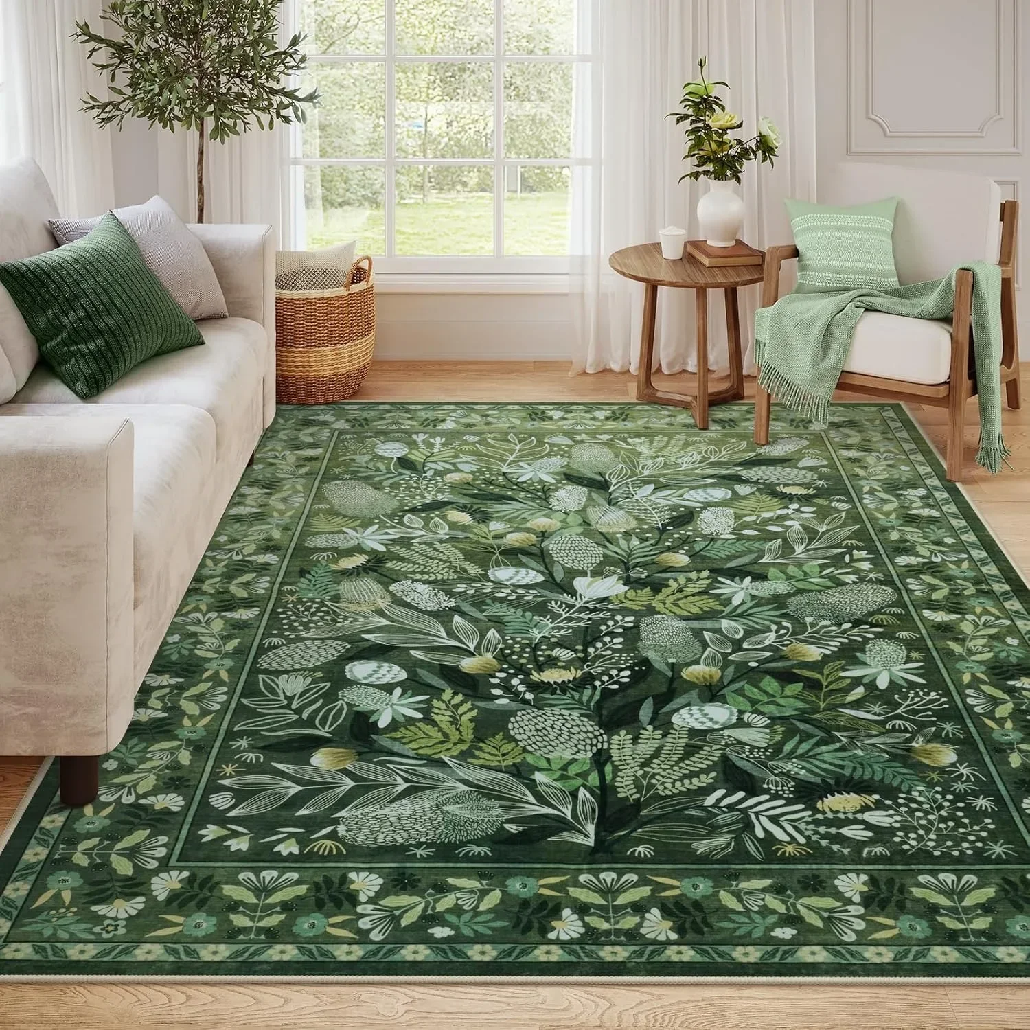 Living Room Carpet Non-slip Soft Machine Washable Floor Mat Green Plant Flower Bedroom Rug Large Size Home Decoration Mats 양탄자