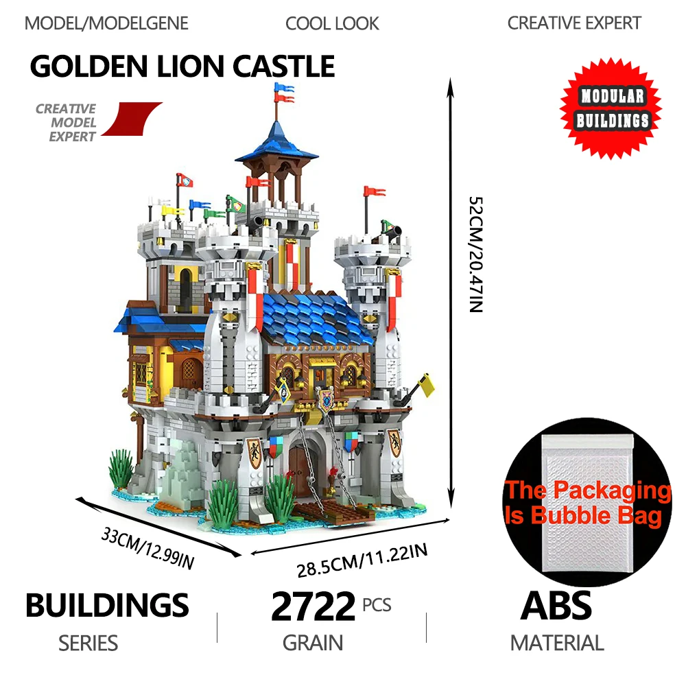 

3 IN 1 House Golden Lion Castle Building Blocks Model Bricks Collection Assembly Sets Architecture Toys Gift For Boys Adults