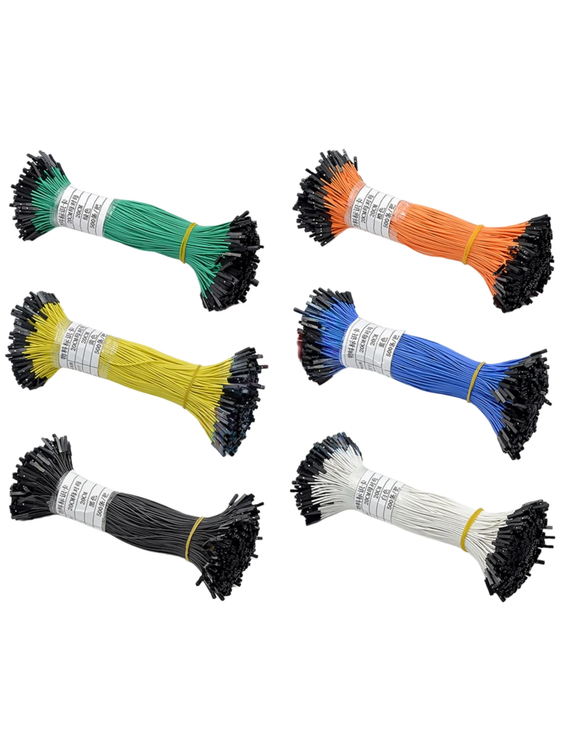 500 Stück 20-cm-Dupont-Kabel, 1P-1P, erhältlich in den Farben Grün/Orange/Gelb/Blau/Schwarz/Weiß. – Detail 3
