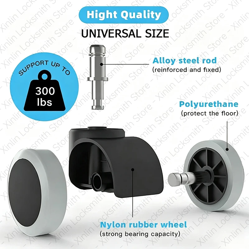 5 Pieces 2 Inch Swivel Office Chair Wheels Universal 360° Rotate Heavy Duty Rubber Furniture Wheel