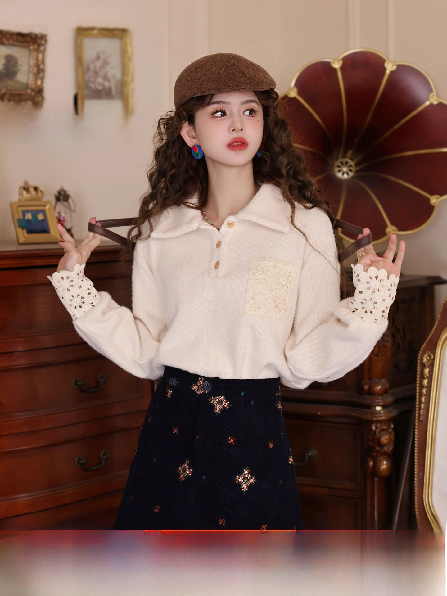 

Женская зимняя вязаная кофта с воротником Chen Jiajie, повседневный топ с длинным рукавом, свободный крой, для отдыха, модная, из полиэстера