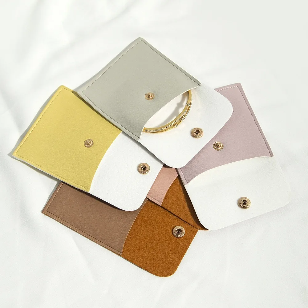 

5pcs PU Leather Gold Button Bag DIY Jewelry Earring Necklace Snap Pouch Wedding Packaging Gift Bag Travel Storage Dust Sack Bulk