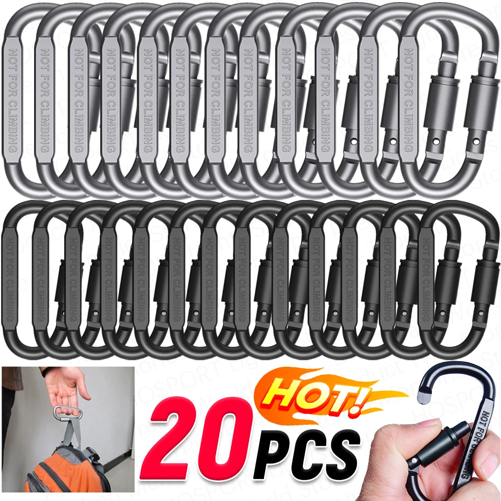 Mosquetón con anilla en D de aleación de aluminio, gancho para hamaca, organizador, bolsa de compras, gancho de Clip multifunción para llave, Camping, supervivencia, 1-20 piezas