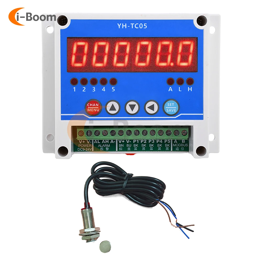 DC12-24V 5-Channel Tachometer Counter Hall Sensor Non-Contact Measurement High Precision Tester with RS485 MODSBU Function