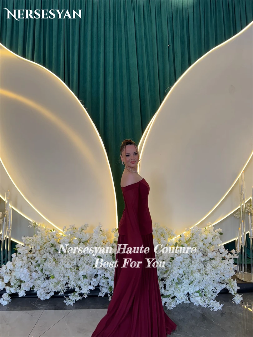 Nersesyan élégant bordeaux robes de bal Angles manches plis une ligne robe de soirée formelle Occasion spéciale robe de soirée personnalisée