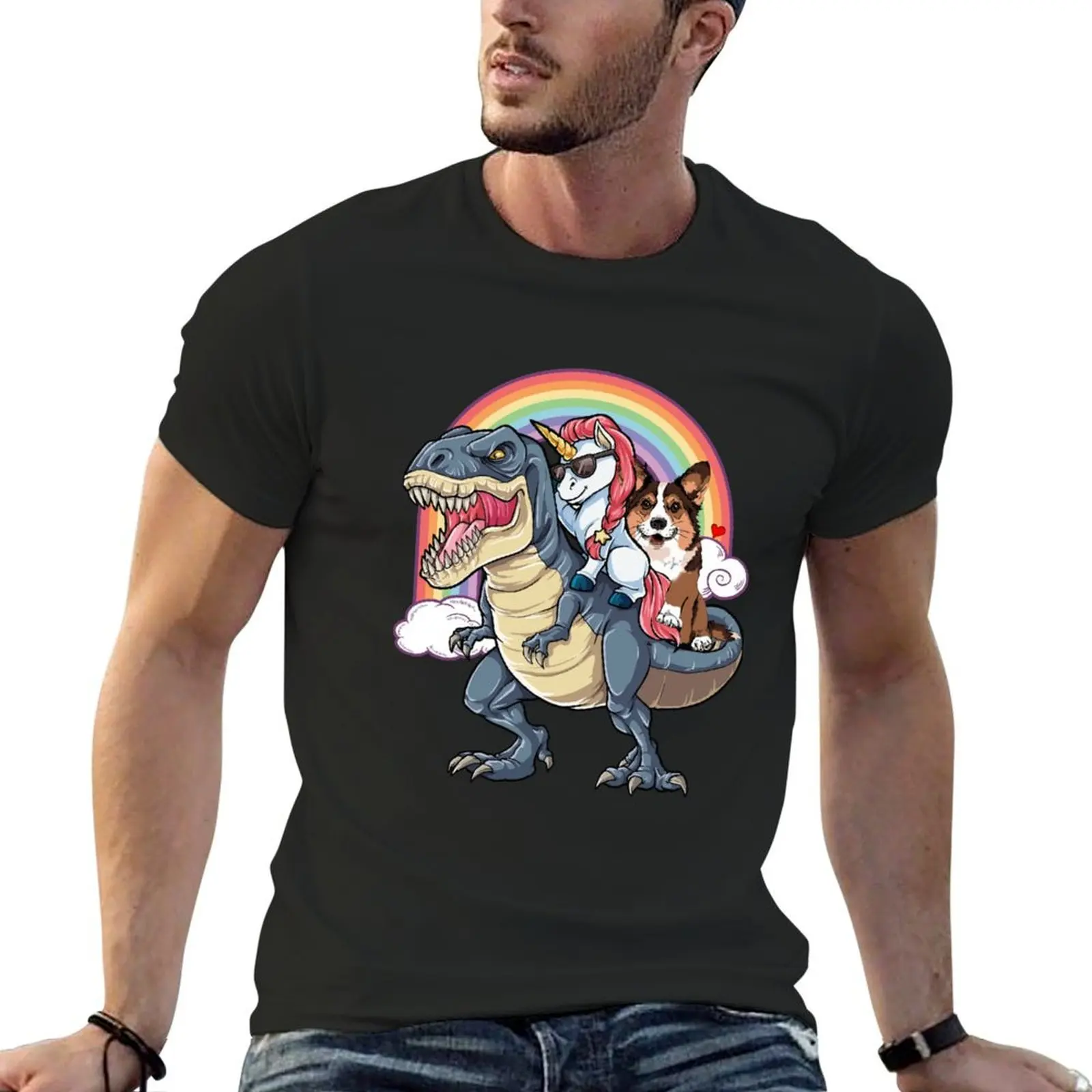 

Corgi Unicorn Ride T-rex T-Shirt plus size tops for a boy tshirts personalised Short sleeve tee men