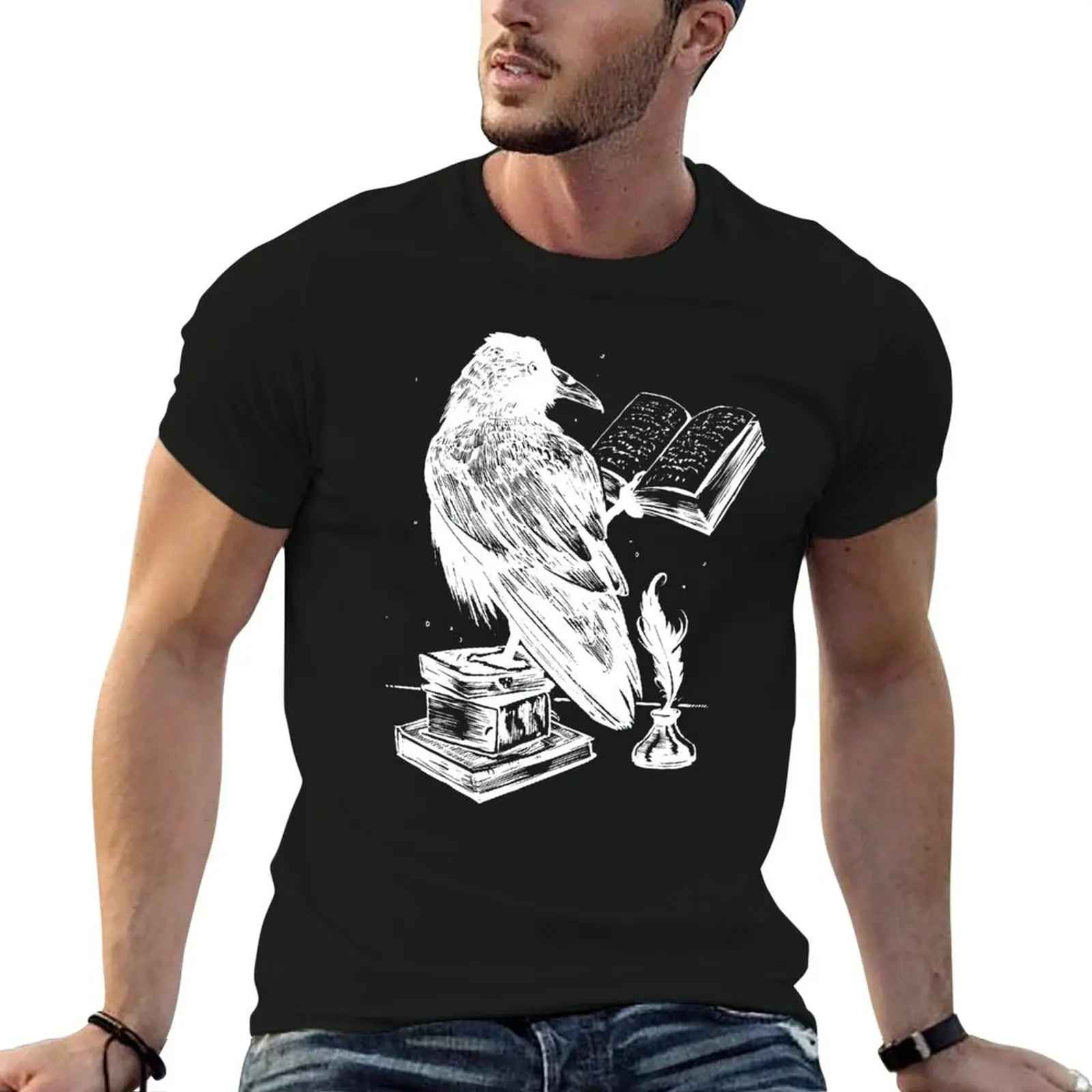 Raven reads a book T-Shirt customizeds customs design your own Men's cotton t-shirt