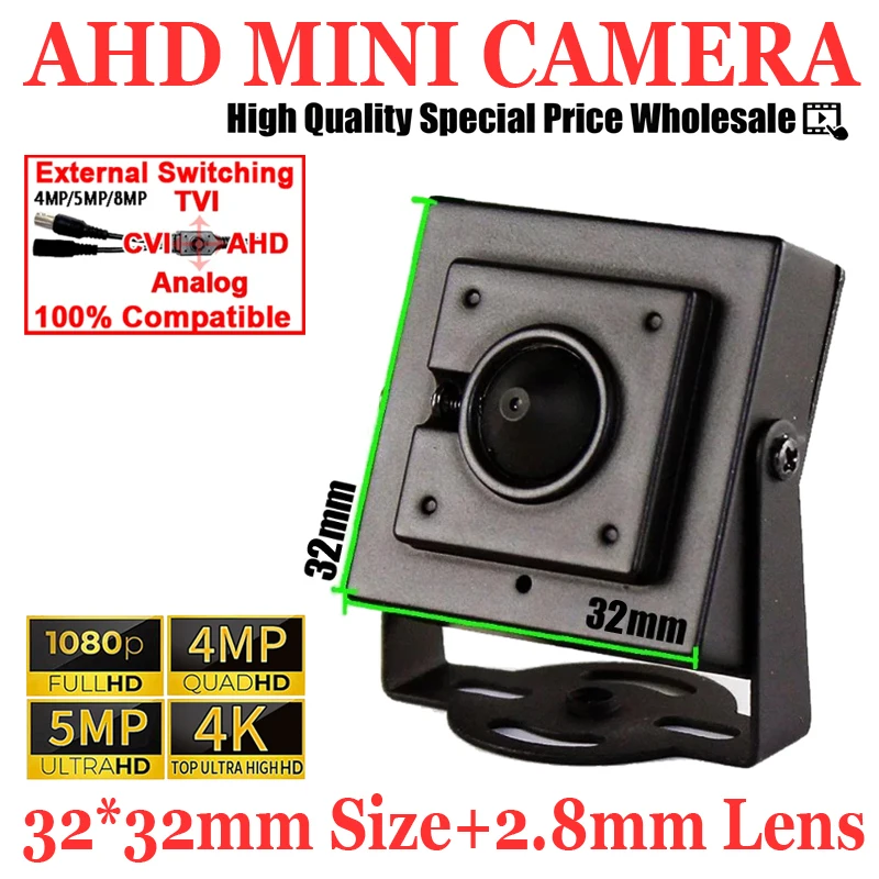 

2.8mm 8MP 5MP 1080P 4in1 AHD Mini Camera Big Wide angle Cone Lens Metal Security HD Cctv Super Small Coaxial Digital Cvbs Video