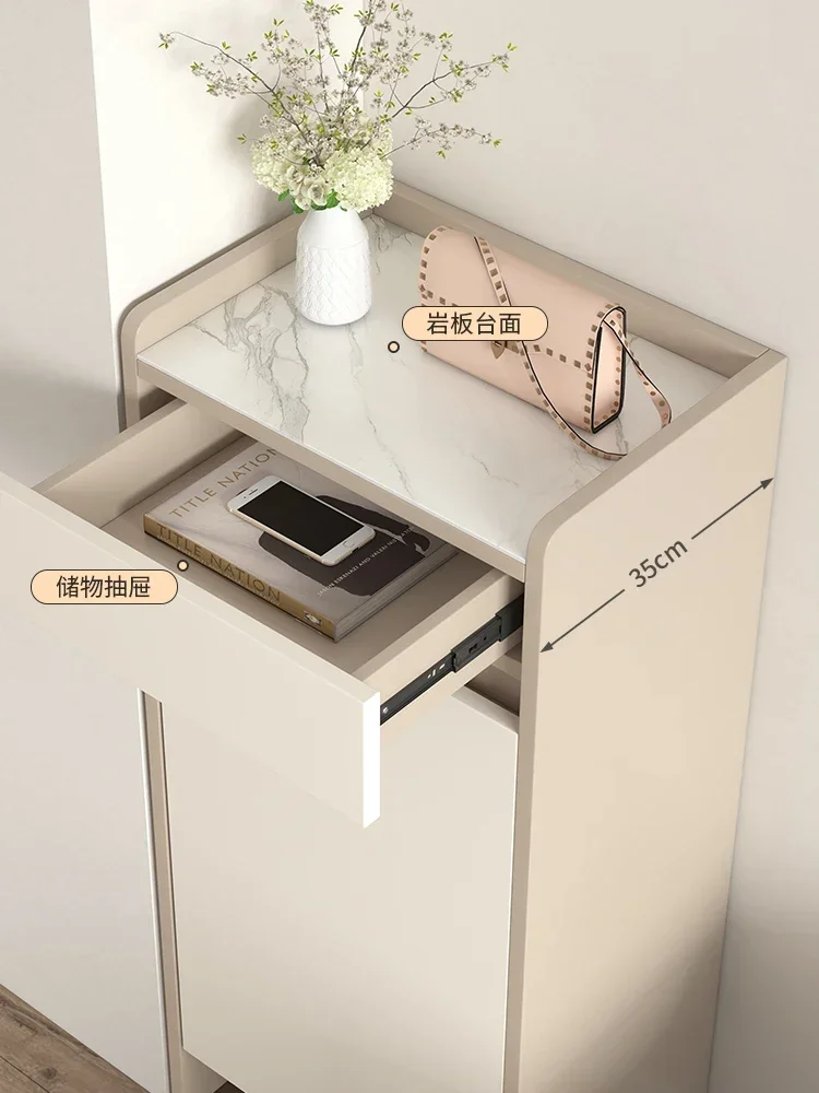 Rock slab cream style ultra narrow shoe cabinet for home use, doorstep, hallway, outdoor small apartment, small-sized new