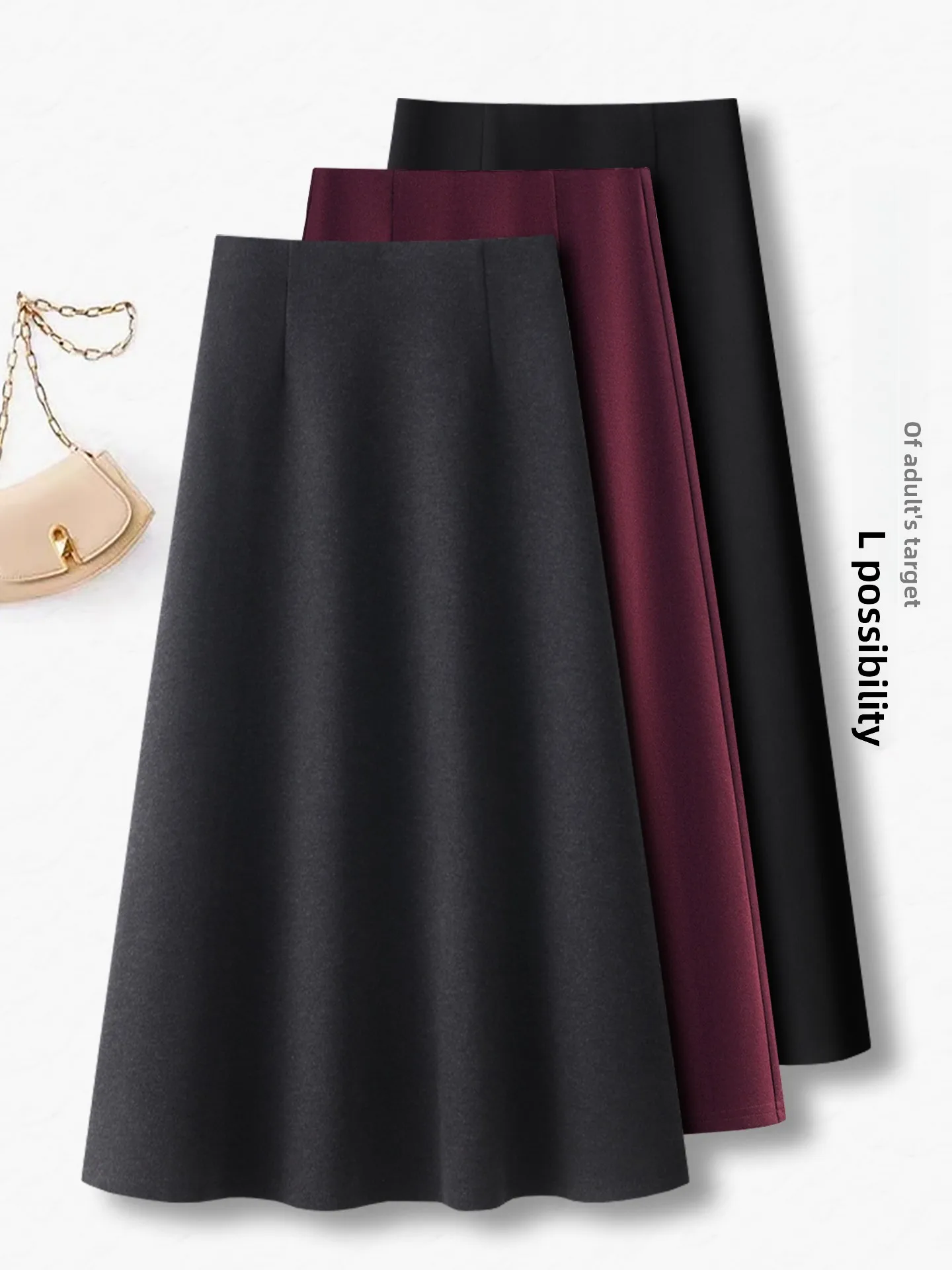 

Acetate Wool A-Line Midi Skirt Women's Autumn Winter High Waist Slim Fit Korean Style Casual Fashion Thickened Long Skirt
