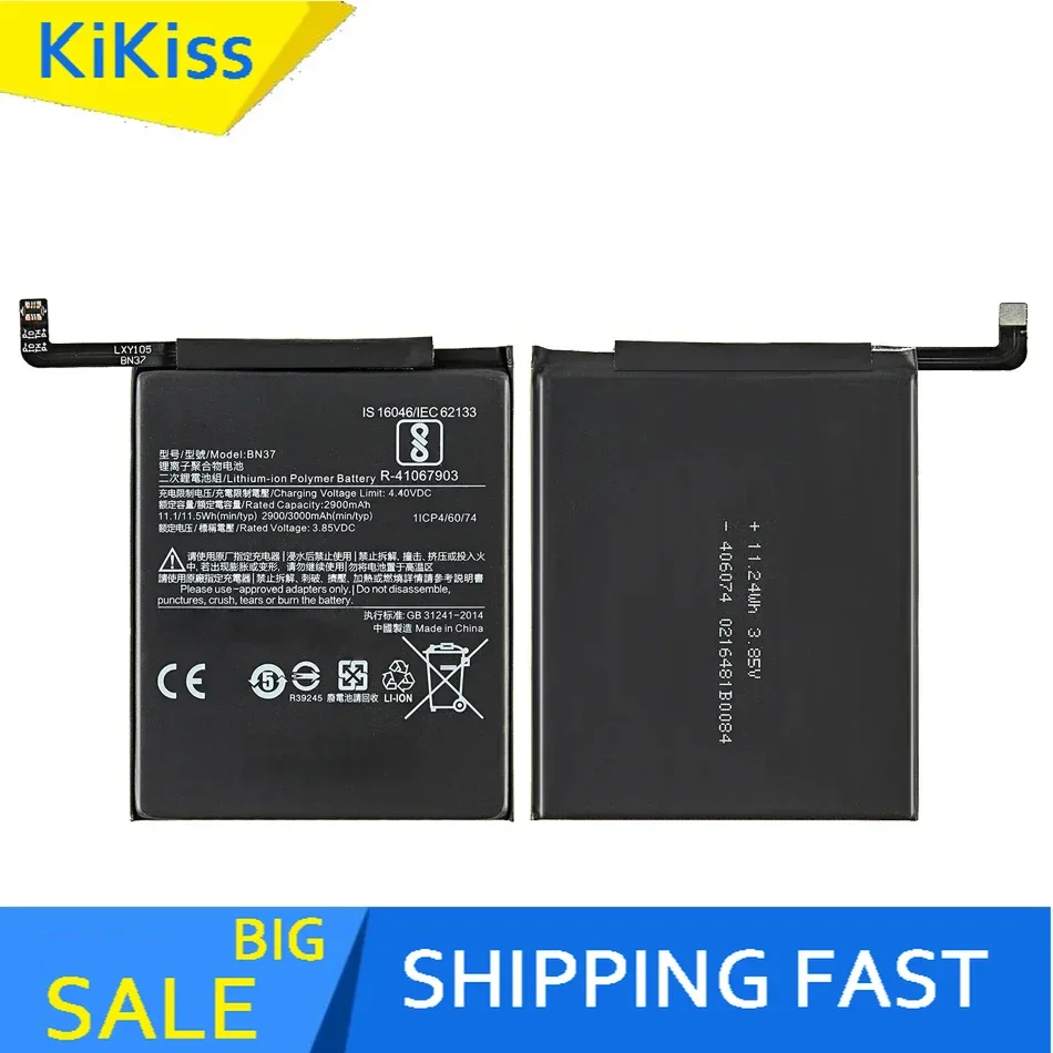 Kikiss Battery BN37 3000Mah For Xiaomi Redmi 6 6A High Quality Mobile Phone Batteries