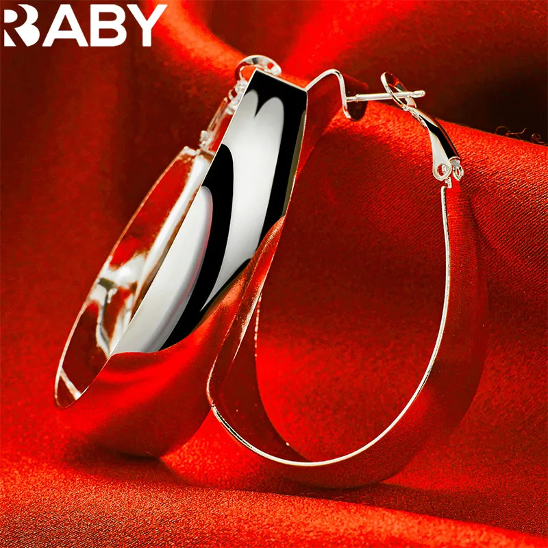

URBABY 925 Sterling Silver 35mm U Hoop Earrings For Women Wedding Engagement Party Fashion Jewelry Charm Accessories