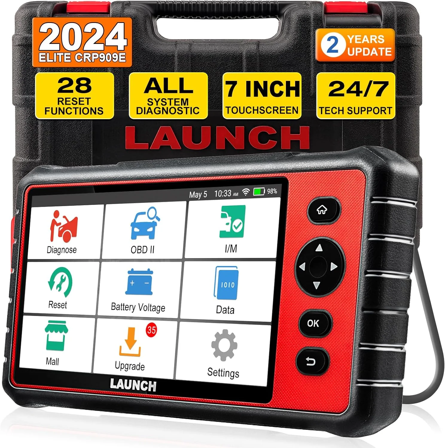 2024 LAUNCH CRP909E Elite Full System OBD2 Scanner,OE-Level Car Diagnostic Scan Tool,28+ Reset Service,2 Years Free Update