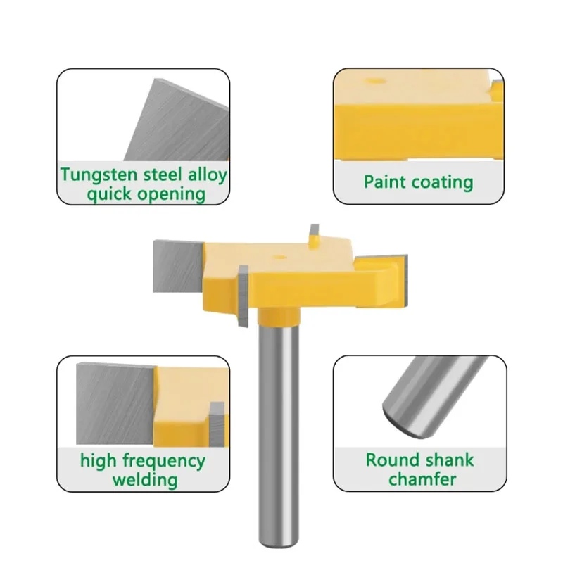 6mm / 6.35mm Shank 4‑Flute T‑Type Slotting Router Bit, Industrial Grade Woodworking Milling Cutter for Wood Grooving Cutting