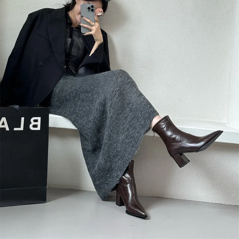 أحذية مدببة حادة أحذية قصيرة للنساء 2025 أحذية نسائية جديدة لخريف وشتاء أحذية قصيرة بكعب عالي #5