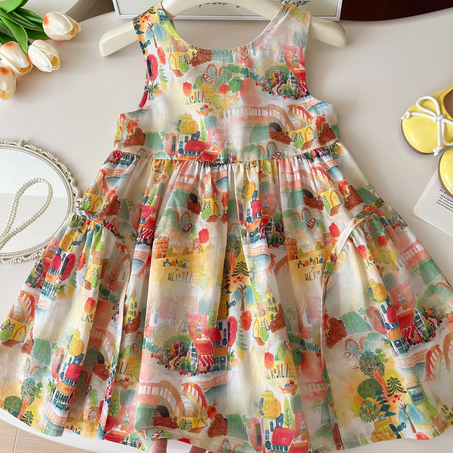 Girls Casual Dresses Cartoon Graffiti Print Sleeveless Dress Kids Clothes Girls Dresses for 2 To 7 Years Evening Dresses Elegant