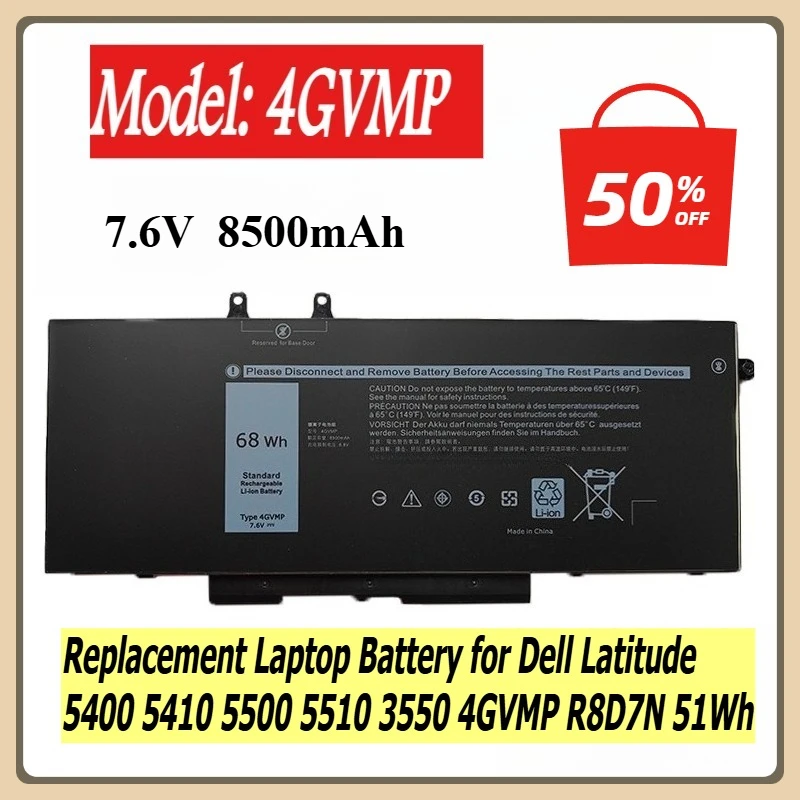 

Replacement Laptop Battery for Dell Latitude 5400 5410 5500 5510 3550 4GVMP R8D7N 51Wh