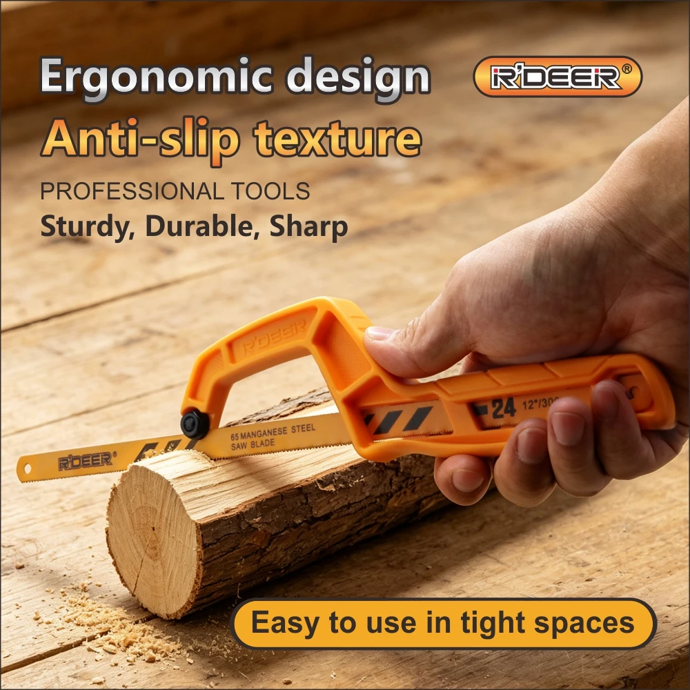 R'DEER Handmade Small Hacksaw Household DIY Small Handheld Saw Blade Iron Mini Saw Bow Hand Holder Woodworking Steel Holder