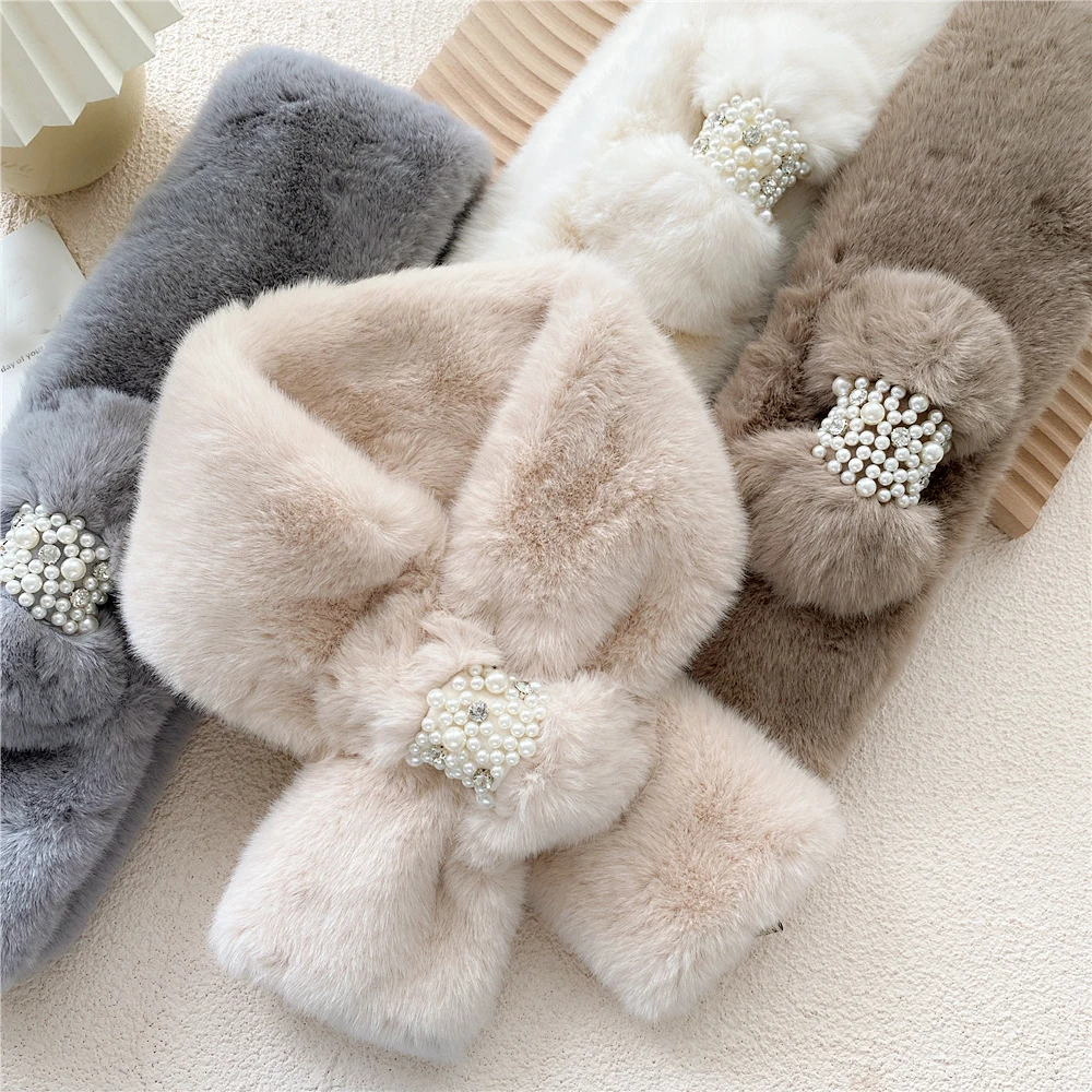 Women Plush Cross Scarf Thickened Soft Scarves Solid Color Autumn Winter Cold Resistant Female Neck Warmer Collar Scarf