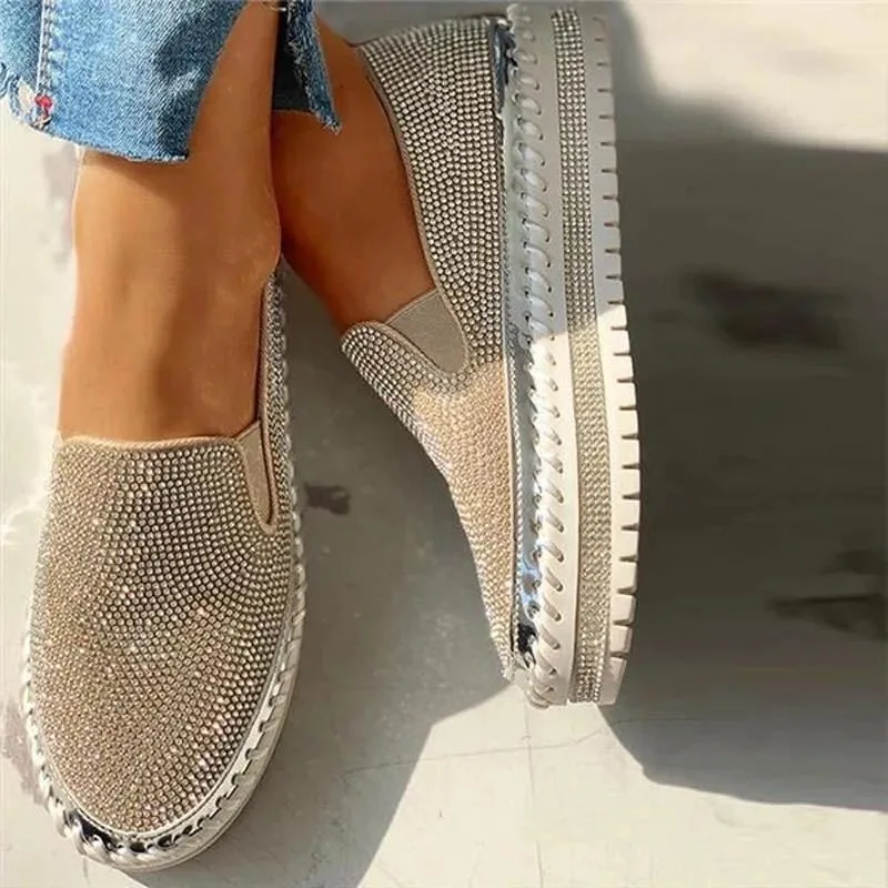 Zapatos planos con diamantes de imitación para mujer, mocasines con plataforma de costura ostentosa, de lujo, informales, cómodos, 2022