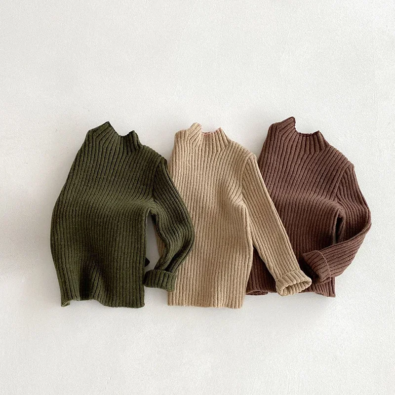 

1-6Yrs Baby Girl Boy Knit Pullover Autumn Boys Knit Turtleneck Sweater Children Long Sleeves Clothing Knit Solid Kids Sweaters