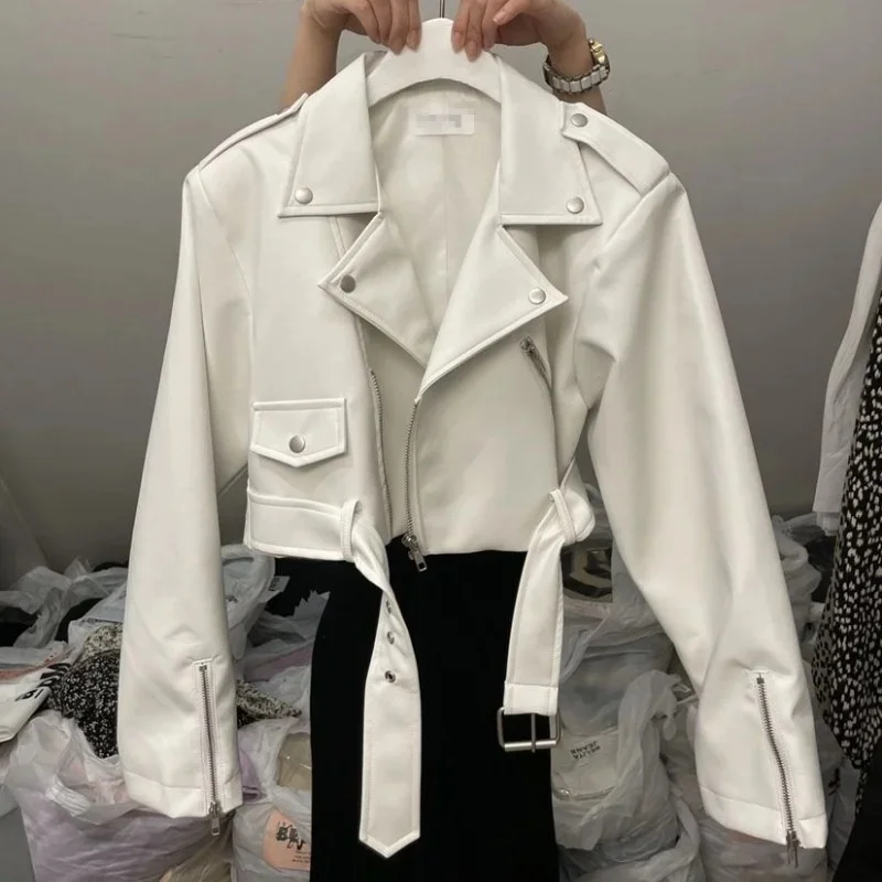 Motorcycle PU Leather Jacket Women Y2K Maillard Jacket Fashionable Lapel Slim Long Sleeves Montage Leather Jacket Top Coat New