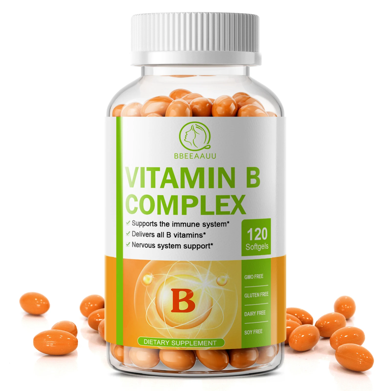 

BBEEAAUU Комплексные капсулы с витамином B Super B (Витамин B1, B2, B3, B5, B6, B12, фокальная кислота, биотин, COQ10) Содержит все витамины B