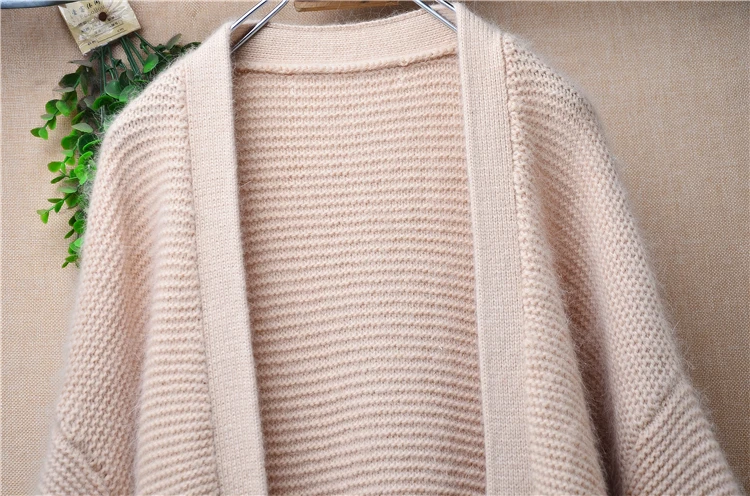 Ladies Women Autumn Winter Clothing Hairy Angora Rabbit Hair Knitted Long Sleeves Split Loose Cardigans Sweater Coat Pull Tops