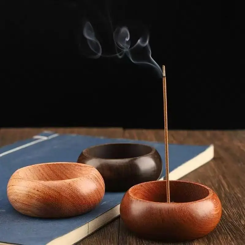 C 1Pc new Agarwood Tray Holder North American Black Walnut Solid Wood Incense Stick Handmade Tea Ceremony Round Incense Burner