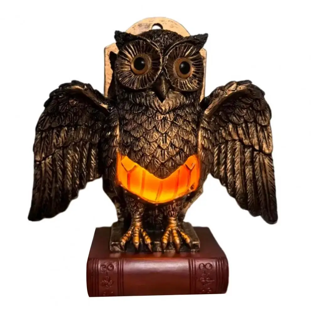 Owl Table Lamp Resin Night Lamp Small Table Lamp with Golden Owl Farmhouse Bedside Night Light Retro Rustic Resin for Room