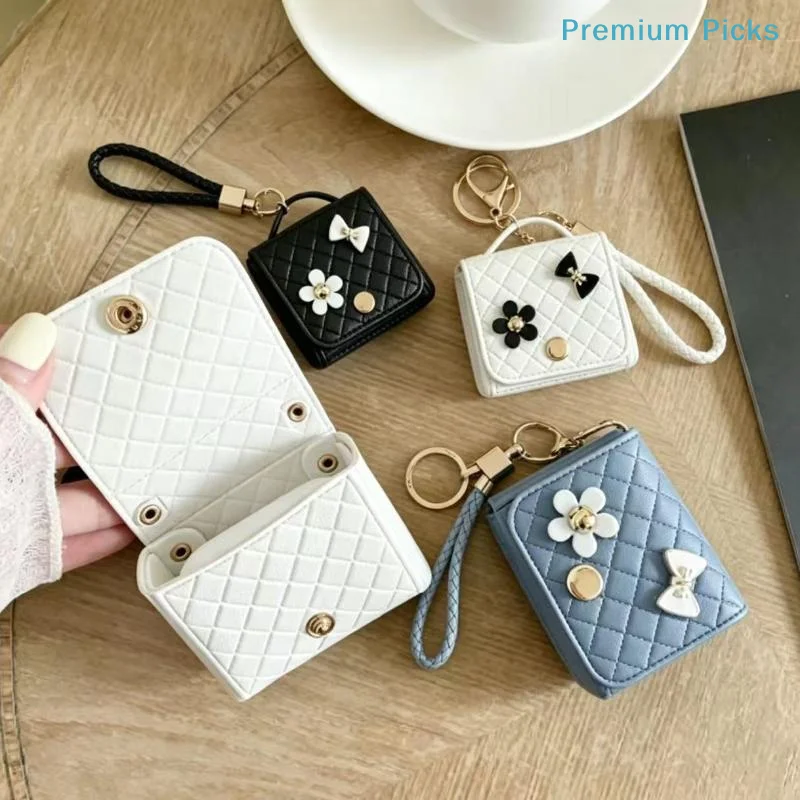 portableFashion Mini PU Keychain Storage Bag Multifunctional Small Pouch for Earbuds Lipstick Keys Bag Pendant Decor