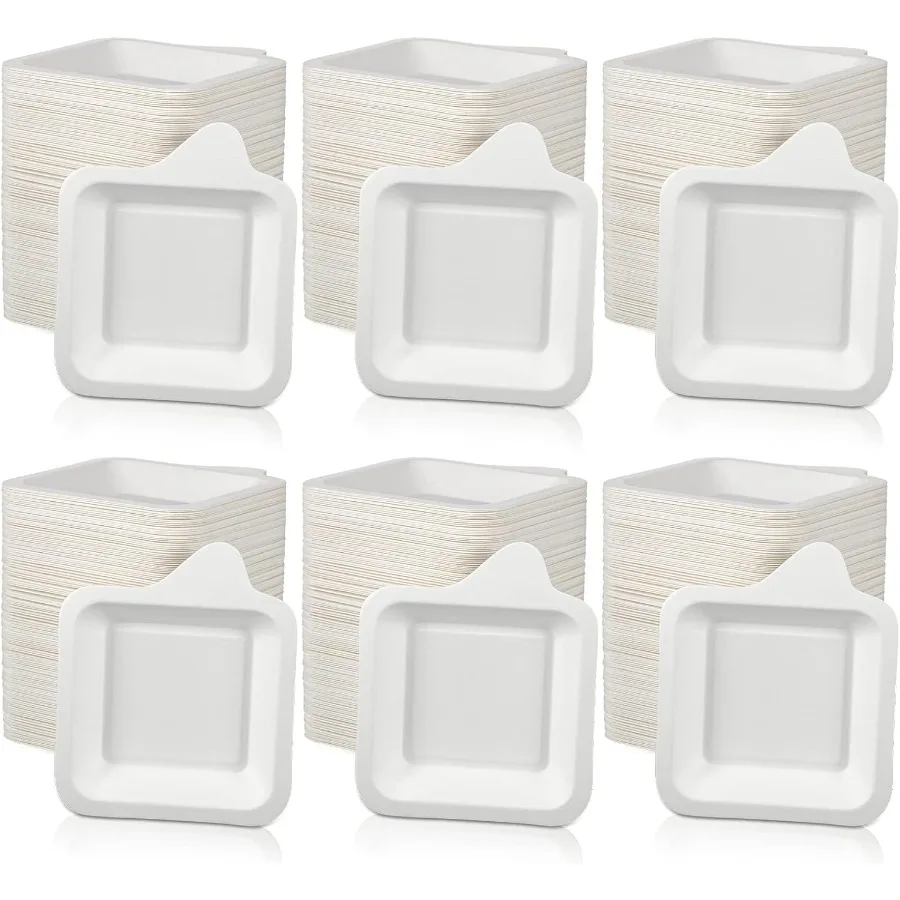 

1000 Pcs Small Paper Plates Small Disposable Plates Paper Bulk White Square Dessert Cake Party Snack Sugarcane Bagasse Fiber 4.
