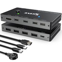 USB-C KVM Switch,KCEVE 2 Ports KVM Type-C Switcher Box Support 4K@60Hz for 2 Computers Share Keyboard Mouse and 1/2/3 Monitor