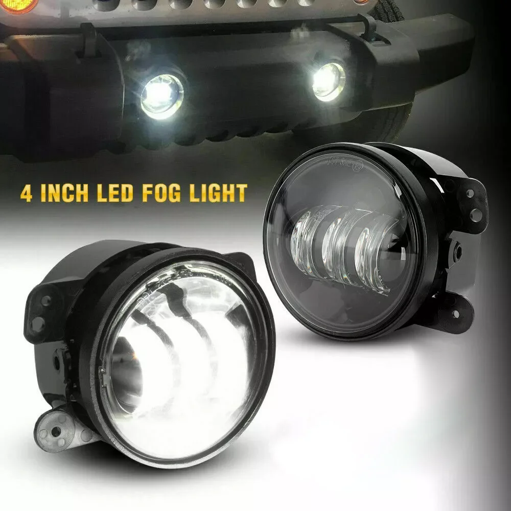 

60W 4 Inch LED Fog Lights With High/Low beam 6000K Pure White Lamp For Jeep Wrangler JK TJ LJ Dodge Chrysler